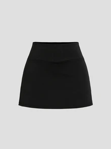 SHEIN Tall Women's Black Casual Simple Comfortable Versatile A-Line Skirt - Black - View 3