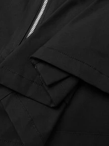 SHEIN LUNE Plus Size Casual Autumn/Winter Long Sleeve Lapel Metal Zipper Pocket Jacket - Black - View 8