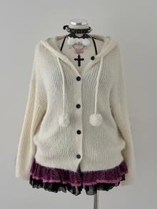 Sunspun Plus Size Women Solid Color Casual Versatile Daily Wear Hooded Cardigan - Brown - View 1