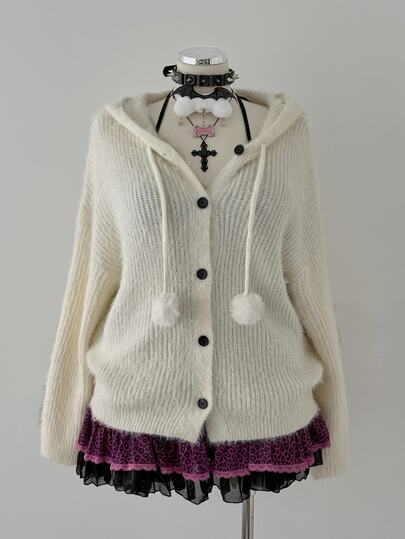 Sunspun Plus Size Women Solid Color Casual Versatile Daily Wear Hooded Cardigan
