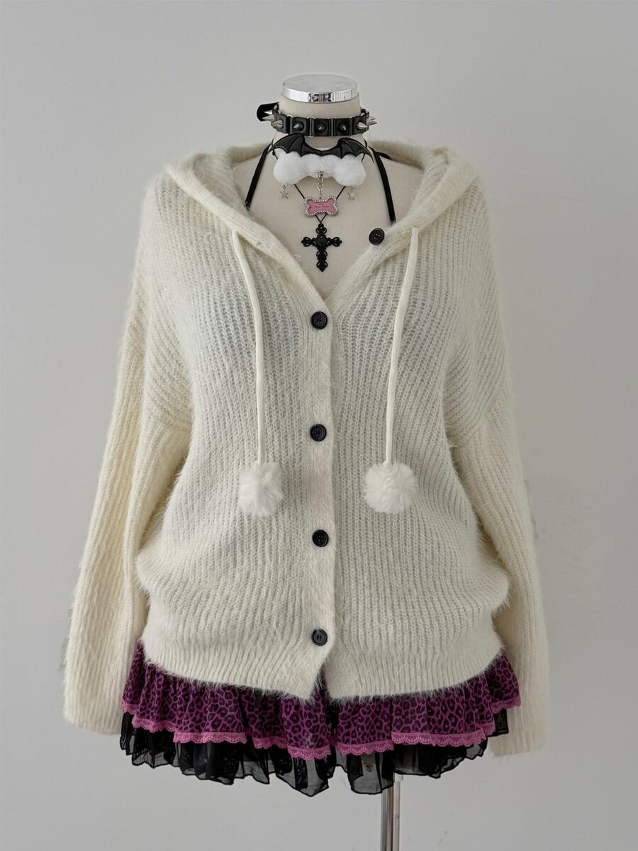 Sunspun Plus Size Women Solid Color Casual Versatile Daily Wear Hooded Cardigan - Brown - View 1
