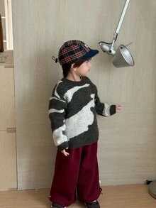 DAZY Infant (Boy) Round Neck Colorblock Casual Long Sleeve Sweater - Light Grey - View 9