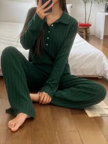 DAZY Women's Solid Color Long Sleeve Top And Pants Casual Daily Home Sleepwear Set - Coffee Brown - View 11