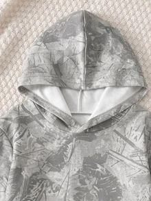 Young Boy Hooded Long Sleeve Sweatshirt, Classic Cool Tie-Dye Pattern Print, Classic Scratch Messy Pattern Print, Suitable For Street Style, Suitable For Autumn/Winter - Multicolor - View 4