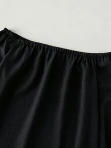 LUMIGAL Gaun Panjang Wanita Warna Polos Bahu Terbuka Kasual Harian Musim Panas - Hitam - View 3