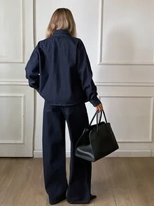 DAZY Women's Single-Breasted Long Sleeve Top & Pants Denim Set - Blue - View 6