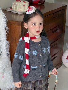DAZY Infant/Toddler (Girl) Round Neck Long Sleeve Autumn/Winter Cardigan - Grey - View 6