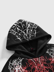 ROMWE Street Life Plus Size Women's Gothic Print Long Sleeve Casual Sweatshirt - Black - View 3