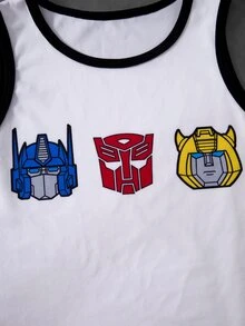 Transformers X SHEIN Young Boys Cartoon Pattern Sleeveless Tank Top & Hipster Underwear Set - Black and White - View 6