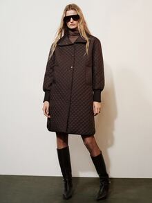 Aveloria Modichic Women's Coat Mid-Length Straight Quilted Stand Collar Single-Breasted Pockets Ribbed Cuffs Commute Brown Diamond Winter Jacket Office Outfit - Brown - View 7