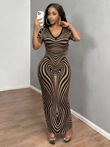 INAWLY Women's Summer Sexy Fitted Printed Short Sleeve Dress - Multicolor - View 3