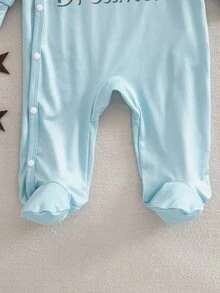 SHEIN Vintaside Kids 新生兒嬰兒連身衣，長袖連身褲，側開斜領，包腳睡衣，居家穿著，秋冬款，中性 - 彩色 - 查看 6
