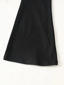 SHEIN 青少年女孩黑色折腰高腰喇叭瑜伽褲 高彈性貼身喇叭腿緊身褲 適合校園日常休閒 青少年寬鬆款 秋季海灘運動 - 黑色 - 查看 7