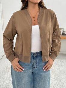 Shapeblank Women's Plus-Size Khaki Jacket – Stylish, Casual, Loose, Comfortable, And Versatile For Everyday Wear (Spring/Autumn),Fall Outfits,Coats,Simple Style - Khaki - View 4