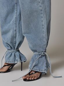 MUSERA Plus Size Blue Denim Lace Detail Jeans Spring Summer Casual Everyday Day Outfit Going Out - Blue - View 5
