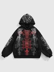 ROMWE Street Life Plus Size Women's Gothic Print Long Sleeve Casual Sweatshirt - Black - View 1