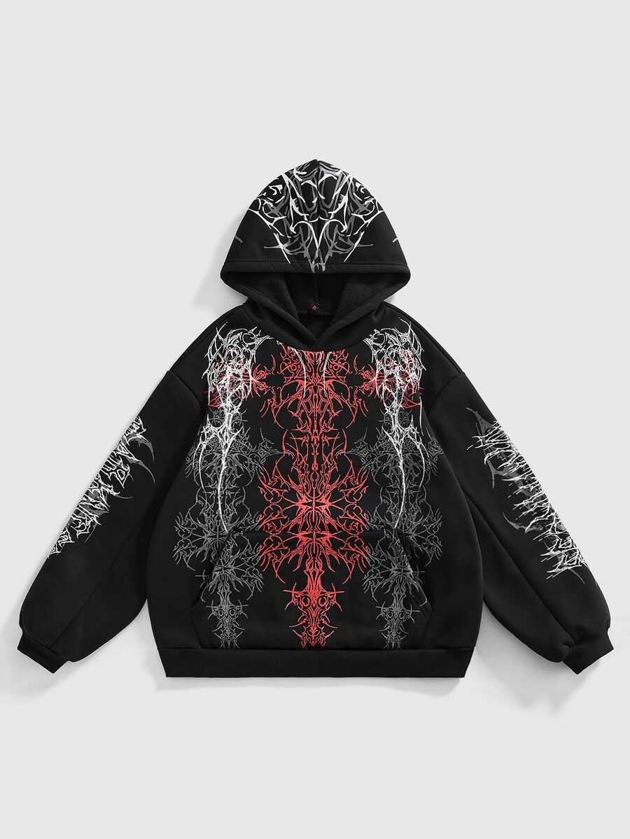 ROMWE Street Life Plus Size Women's Gothic Print Long Sleeve Casual Sweatshirt - Black - View 1