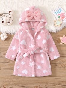 SHEIN 女嬰可愛毛茸茸愛心圖案家居服 秋冬款 - 粉色 - 查看 1