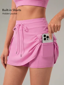 OutZeal Tennis Skirts Women Sports Pink Skirts Gym Workout 2-In-1 Design Built-In Shorts High Waist - Pink - View 3