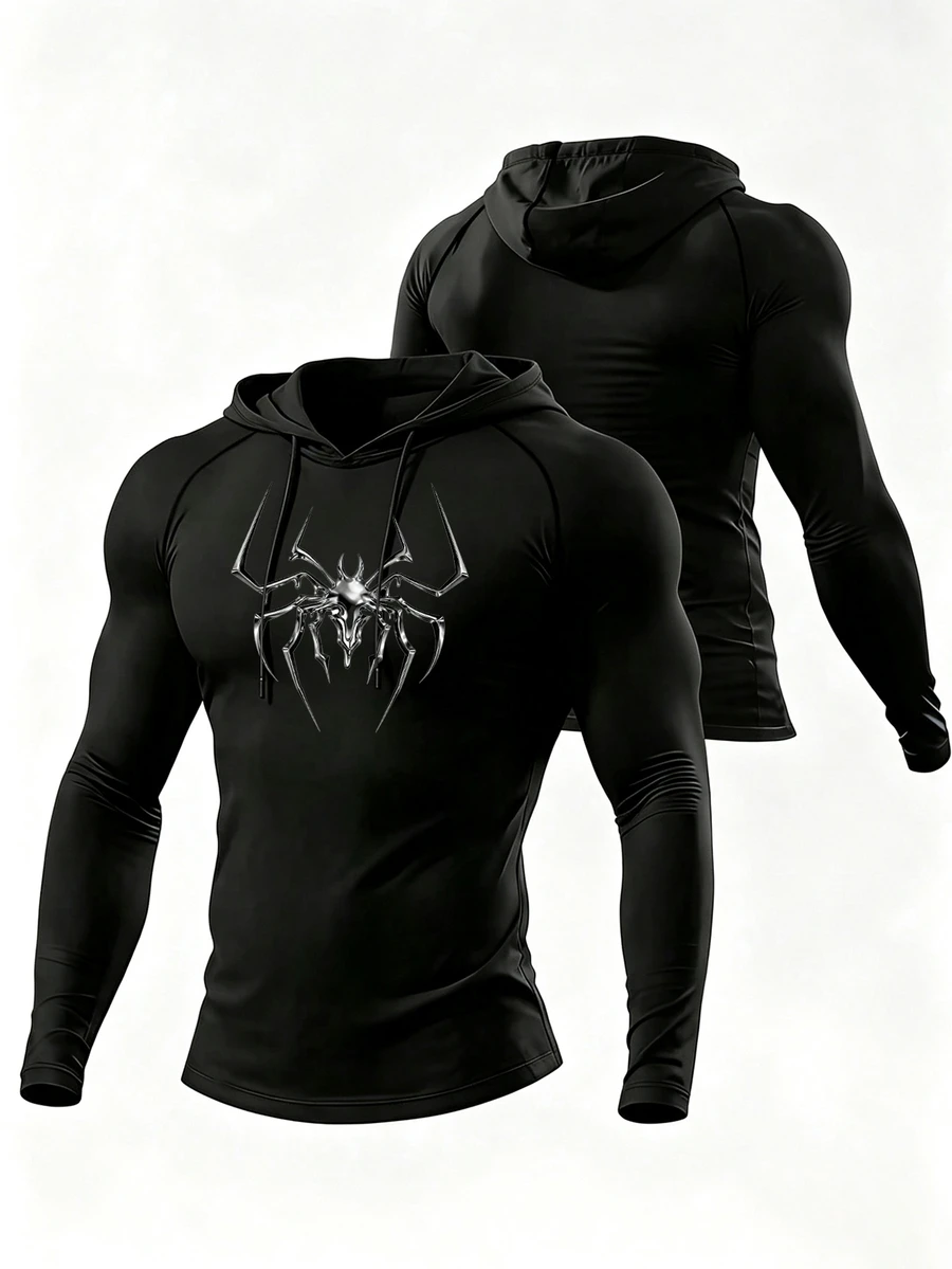 Gym Rark Men's Hooded Long Sleeve Printed Casual Sports Sweatshirt - Black - View 1