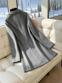 SHEIN Clasi Plus Size Women's Lapel Collar Solid Color Overcoat - Grey - View 2