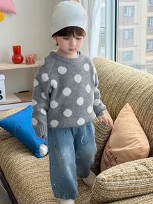DAZY Infant (Boy) Round Neck Polka Dot Long Sleeve Autumn/Winter Sweater - Grey - View 4