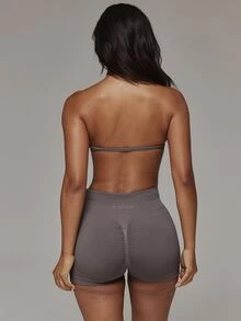 Musera Sport Ruched Front Halterneck Sports Bra With High Rise Seamless Logo Back Scrunch Bum Mini Shorts Sold As Set Sport Essentials Basics Autumn Fall Winter - Grey - View 5