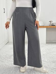 Shapeblank Women's Plus Size Grey Wide-Leg Pants , Stylish, Casual, Loose, And Comfortable – Suitable For Spring And Autumn Daily Wear, Bottom, Fall Pants - Grey - View 7