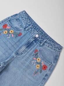 GlowEve 女款花卉刺繡牛仔褲 - 淺色水洗藍 - 查看 5