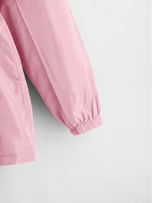 SHEIN 青少年女孩寬鬆休閒連帽極簡純色收腰長袖百搭風衣 - 粉色 - 查看 2