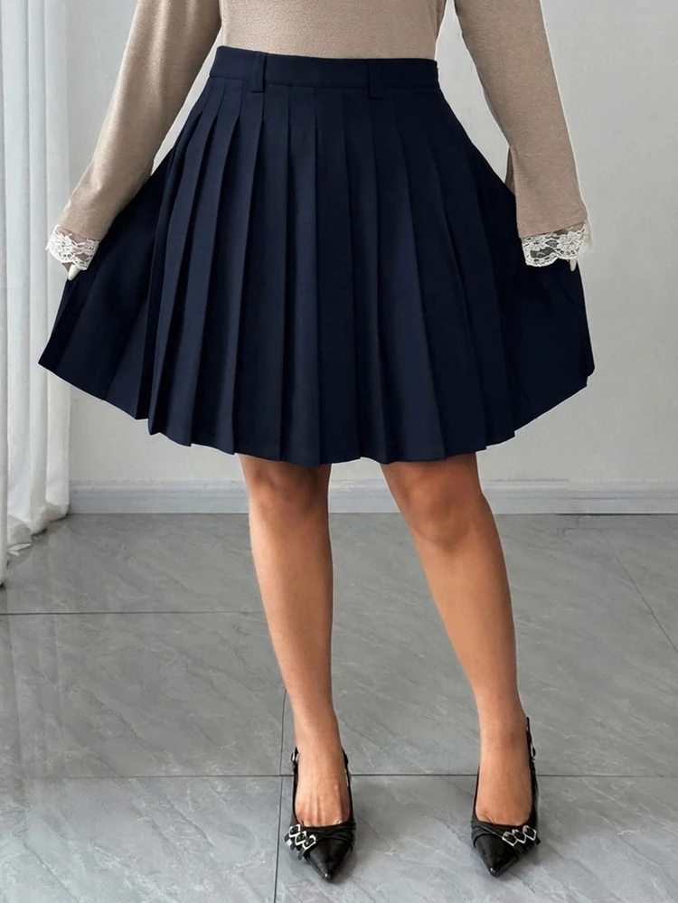 Dazy Plus Plus Size Women A-Line Mini Pleated Skirt, Solid Color