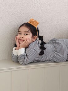 DAZY Infant/Toddler (Girl) Round Neck Striped Korean Style Long Sleeve Ruffle Trim Casual Sweatshirt - Grey - View 2