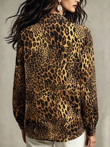 Trelyra Women's Leopard Print Casual Versatile Daily Wear Shirt - Brown - View 2