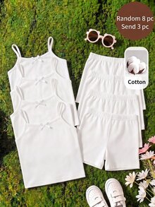 SHEIN 女童 3件組 白色羅紋針織細肩帶背心 開學季 - 白色 - 查看 4