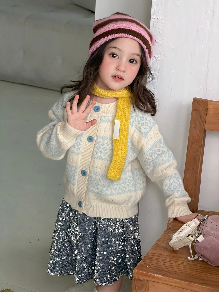 DAZY Infant/Toddler (Girl) Round Neck Colorblock Long Sleeve Autumn/Winter Korean Style Cardigan - Apricot - View 1