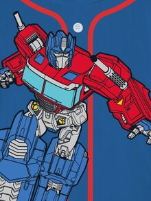Transformers X SHEIN Young Boy Cartoon & Letter Pattern Contrast Color Short Sleeve Crew Neck T-Shirt - White - View 3
