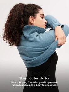 LUVLETTE Plus Women's Thermal Underwear Ultra-Soft Base Layer Cold Weather Warm Winter PJ Set Round Neck Top And Long Bottoms - Black Lightweight And Warm Set  - Black - View 2
