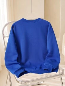 LOONEY TUNES X SHEIN Men's Fashion Cartoon Print Long Sleeve Pullover Sweatshirt - Blue - View 2