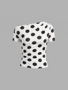 SHEIN Clasi 女款極簡度假風不對稱單肩抓皺修身T恤3件套 - 彩色 - 查看 5