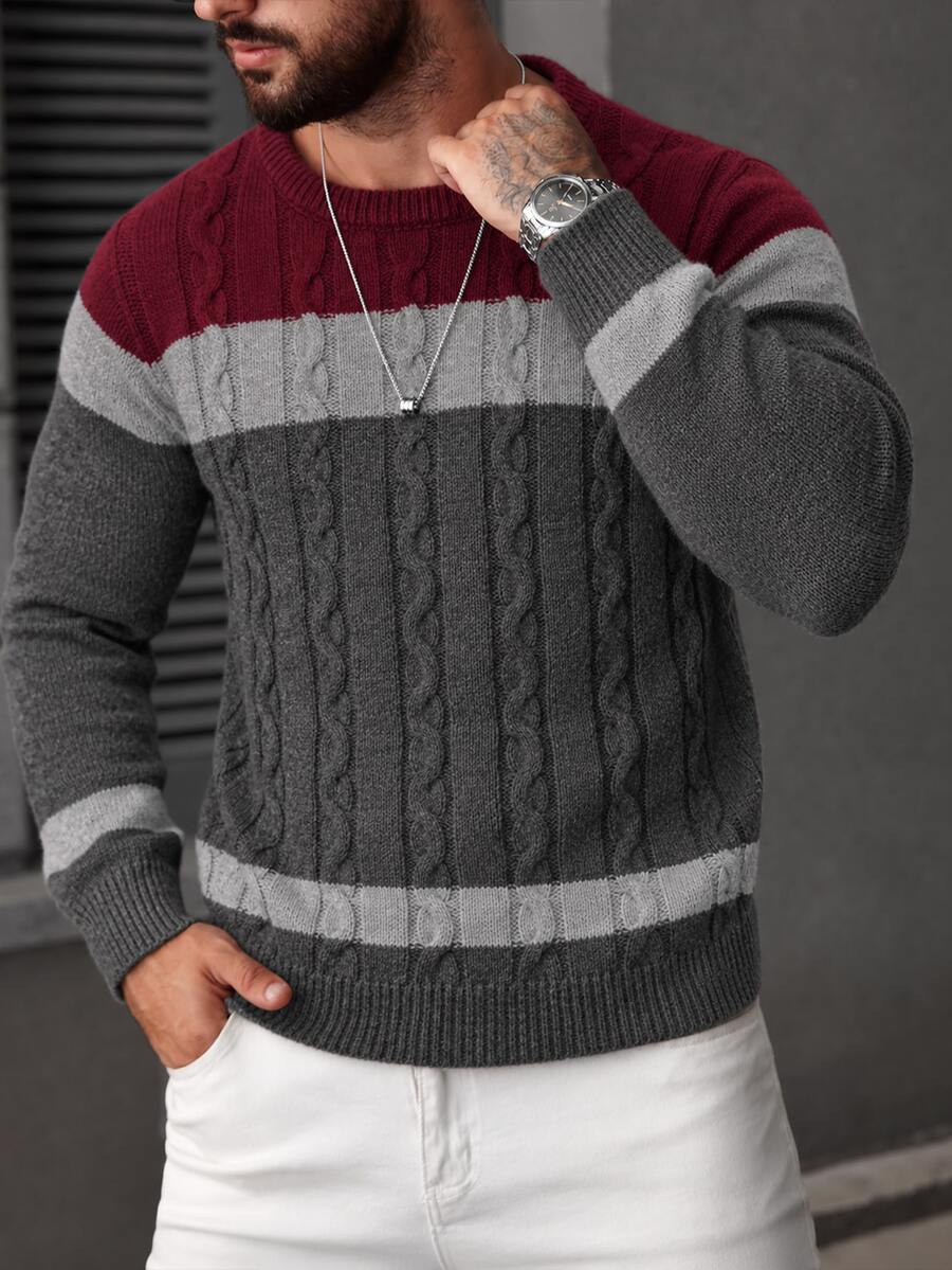 Manfinity Mode Men's Ribbed Colorblock Long Sleeve Sweater Street Fashion - Multicolor - View 1