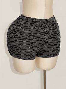 SHEIN ICON 大尺碼女款破洞設計休閒百搭短褲 - 深灰色 - 查看 3