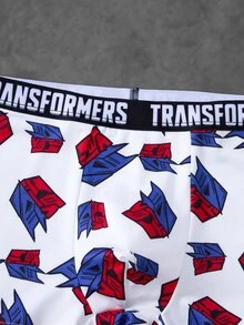 Transformers X SHEIN سروال داخلي رجالي كاجوال بحزام خصر مطبوع عليه حروف - أبيض - مشاهدة 4