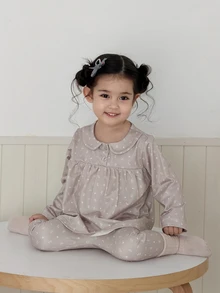 DAZY Infant (Girl) Peter Pan Collar Long Sleeve All-Over Floral Print 2 Pieces Loungewear Set - Beige - View 9
