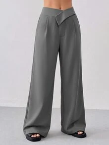 SHEIN PariChic Women's Casual Versatile Pleated Pocket Sports Long Pants - Grey - View 5