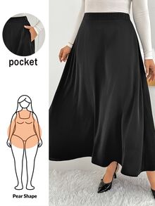 Shapeblank Women's Plus-Size Black Skirt – Elegant, Comfortable, Versatile, Slimming, With Pockets (Suitable For Spring & Autumn),Bottom,Work Wear, Skirt Outfits - Black - View 1