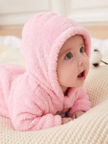 SHEIN Romper Bayi Baru Lahir Lucu Motif Kartun Merah Muda Berbulu untuk Musim Gugur/Dingin - Berwarna merah muda - View 4