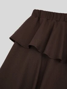 Sweetra CURVE Plus Size Multi-Layer Asymmetrical Cake Skirt High Waist Mid-Length Ruffle Hem Women Brown Summer Thanksgiving Date Night 1950s Vintage Elegant - Brown - View 5