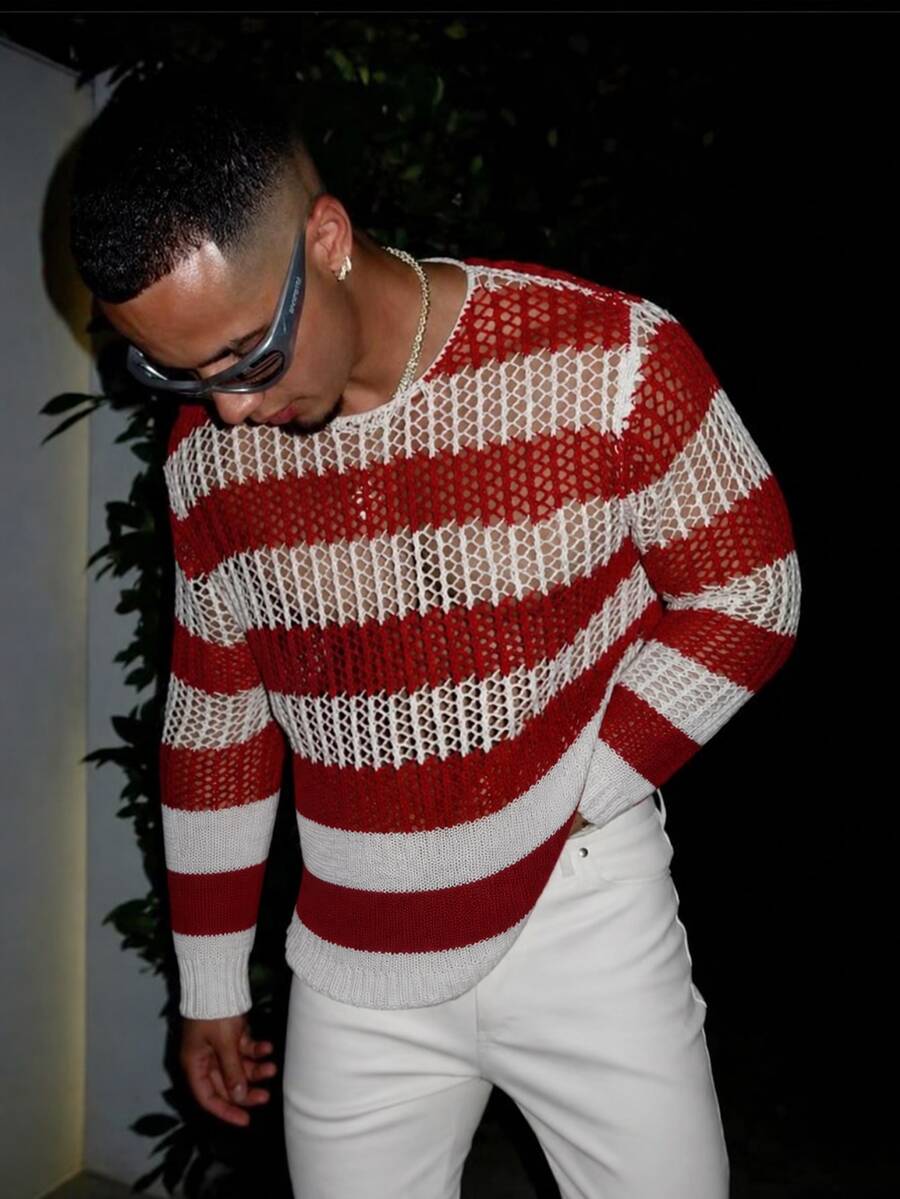 STEELVANCE Men's Fashionable Casual Contrast Color Crew Neck Long Sleeve Sweater Holiday - Multicolor - View 1