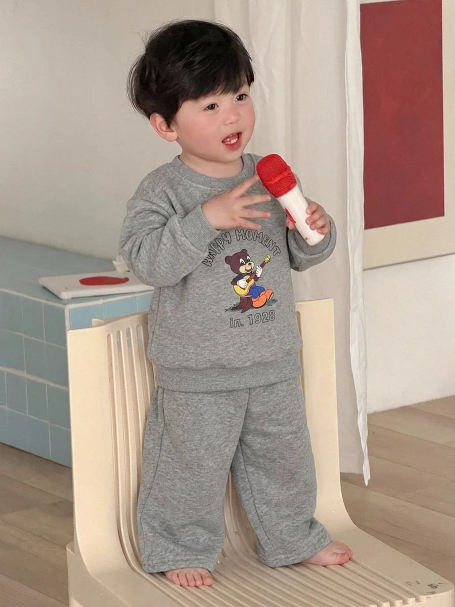 DAZY 嬰兒男童圓領卡通背心與長褲2件套居家服 - 灰色 - 查看 1