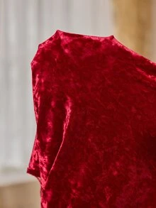 PalaceNights Setelan Piyama Wanita Ukuran Besar Longgar Leher V Warna Polos Bahan Beludru 2 Potong, Musim Gugur/Dingin - Burgundy - View 7